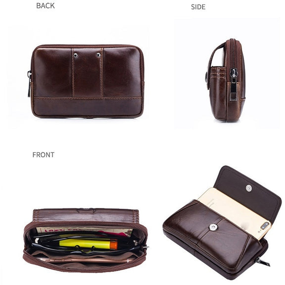 BULL CAPTAIN  Leather Multifunctional Waist Bag For Men(Black-10)