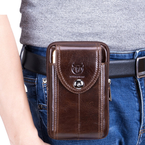 BULL CAPTAIN  Leather Multifunctional Waist Bag For Men(Black-10)