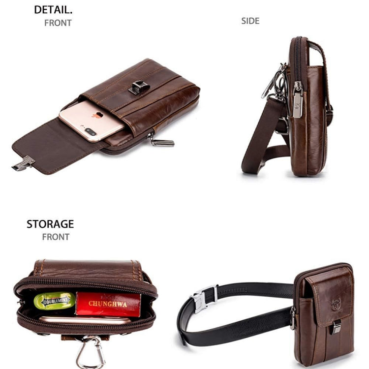 BULL CAPTAIN Multifunctional Leather Mobile Phone Small Waist Bag For Men(Vertical Black)