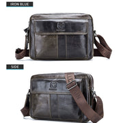 BULL CAPTAIN  Double Layer Leather One Shoulder Messenger Bag For Men(Iron Blue)