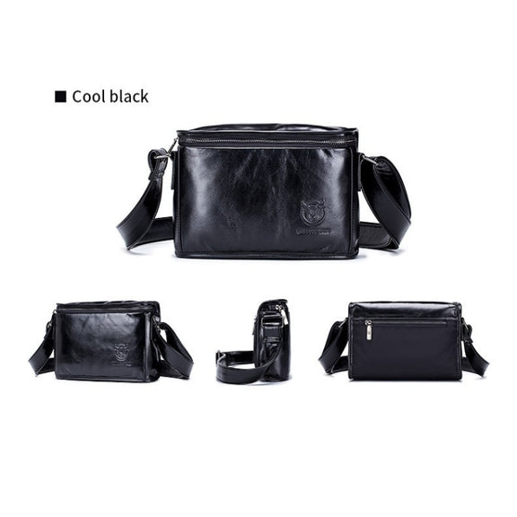 BULL CAPTAIN Leather Shoulder Messenger Bag For Men(Cool Black)