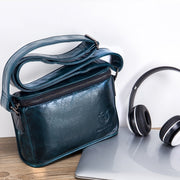 BULL CAPTAIN Leather Shoulder Messenger Bag For Men(Smog Blue)