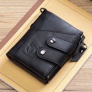BULL CAPTAIN  Leather Three-fold Zipper Wallet For Men(Black)
