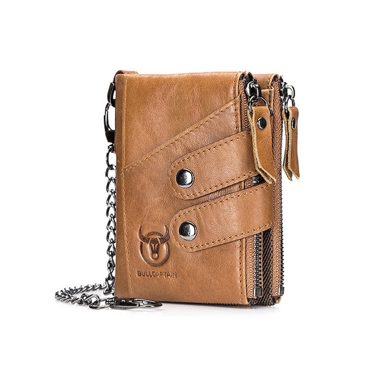 BULL CAPTAIN  Leather Three-fold Zipper Wallet For Men(Yellow Brown)