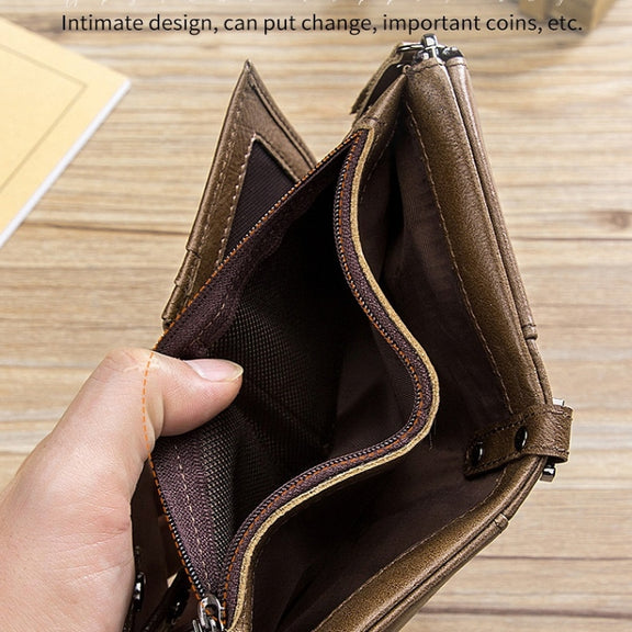 BULL CAPTAIN  Leather Three-fold Zipper Wallet For Men(Yellow Brown)