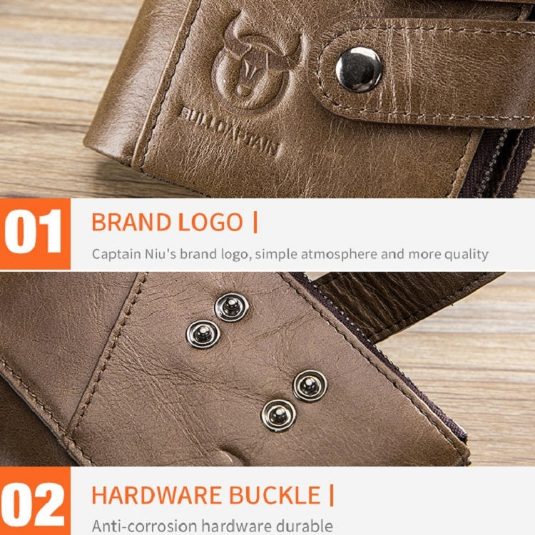 BULL CAPTAIN  Leather Three-fold Zipper Wallet For Men(Brown)