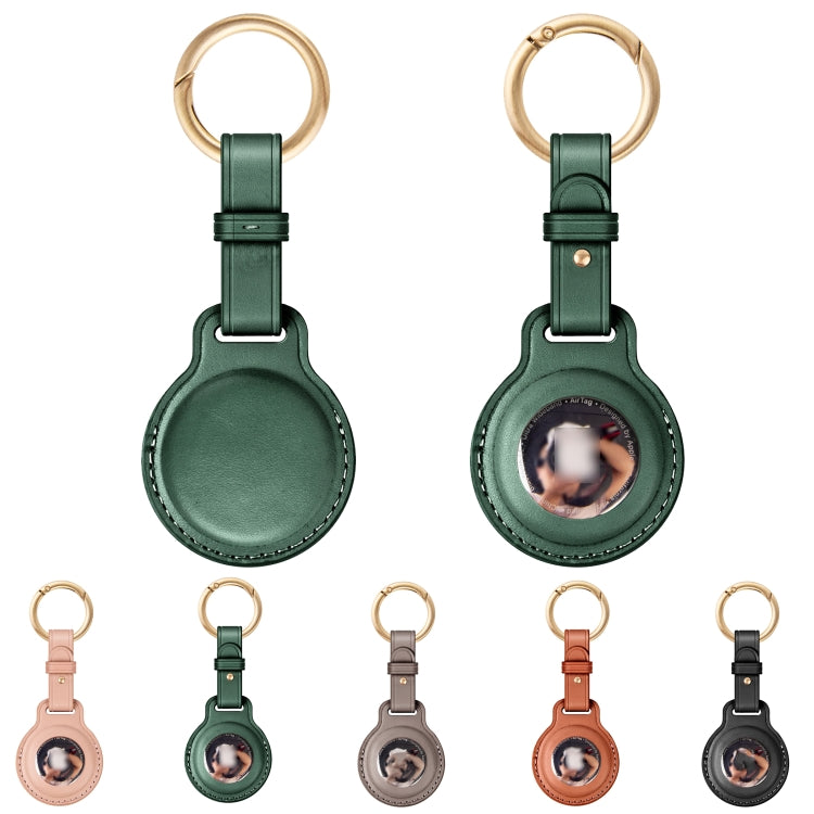 First Layer Cowhide Tracker Cover Pet Child Anti-lost Device Case for AirTag(Green)