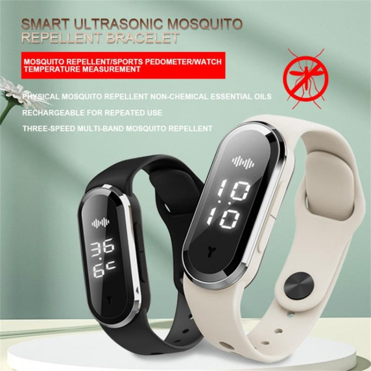 M21  Ultrasonic Mosquito Repellent Bracelet with Step Counter & Clock & Temperature Function(Black)