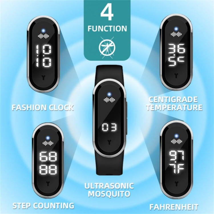 M21  Ultrasonic Mosquito Repellent Bracelet with Step Counter & Clock & Temperature Function(Black)