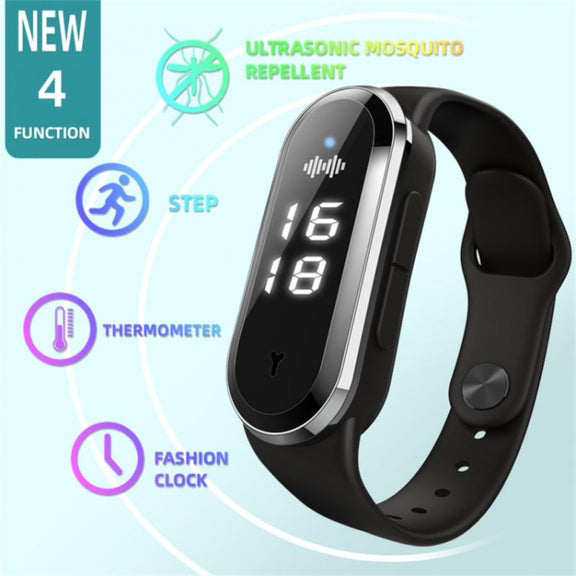 M21  Ultrasonic Mosquito Repellent Bracelet with Step Counter & Clock & Temperature Function(Black)