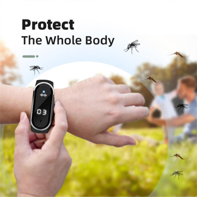 M21  Ultrasonic Mosquito Repellent Bracelet with Step Counter & Clock & Temperature Function(Black)