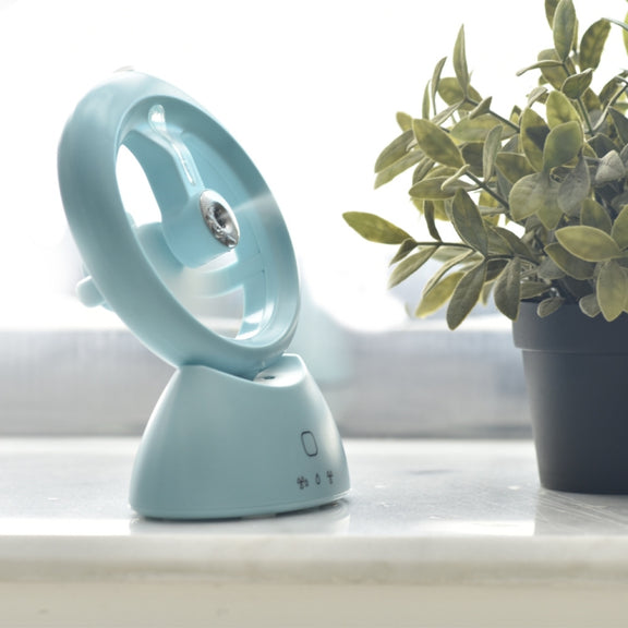 Mini USB Rechargeable Spray Fan Student Dormitory Office Desktop Mute Fan(Frosted Sky Blue)
