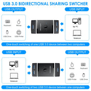 T25 2 In 1 USB3.0 Bidirectional Switch Printer Sharer Splitter(Black)
