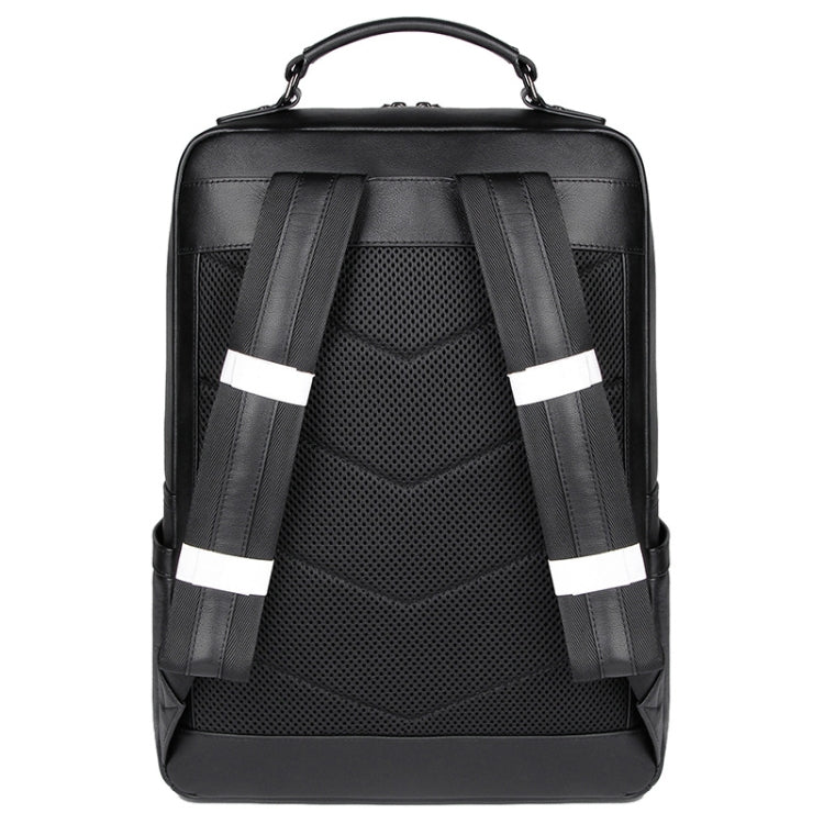 Casual Business Cowhide Leather Backpack Laptop Bag For Men(Black)