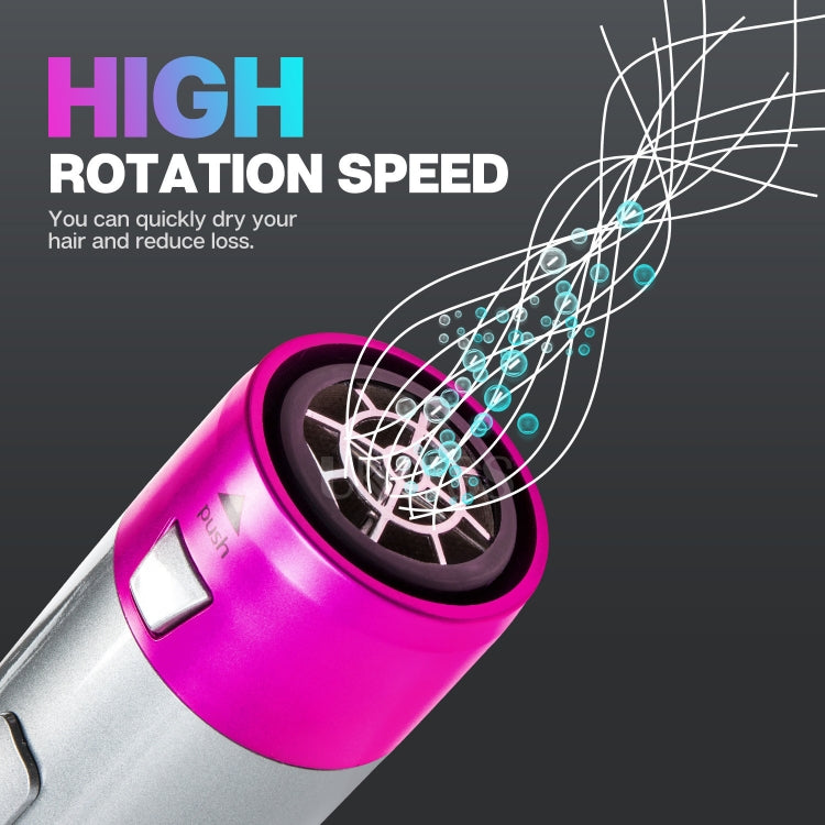 5-in-1 Hot-air Comb Automatic Straightening Dual-purpose Hair Dryer Silver+Rose Red(US Plug)