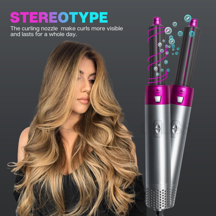 5-in-1 Hot-air Comb Automatic Straightening Dual-purpose Hair Dryer Silver+Rose Red(UK Plug)