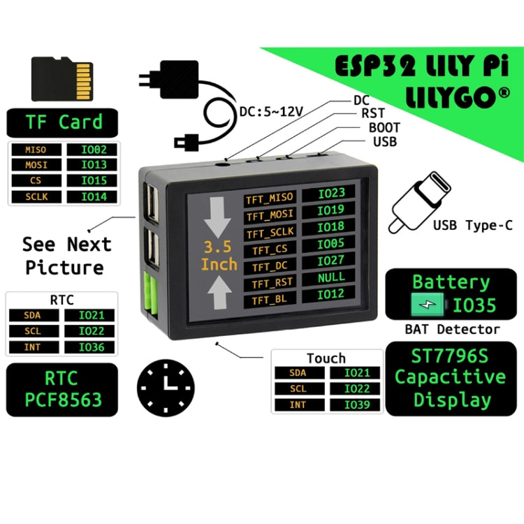 Lily Pi ESP32 Chip WiFi Bluetooth 3.5 Inch Capacitive Touch Screen 5V Relay USB Expansion Port(USB To TTL)