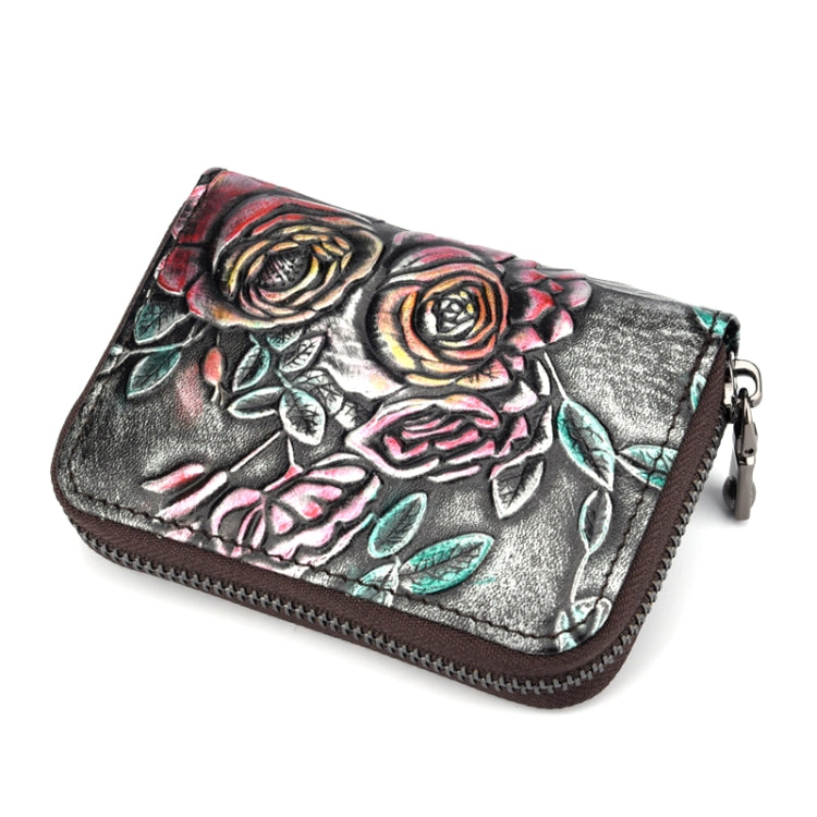 Zip Multi-card Hand-painted Organ Leather Card Holder(Silver)
