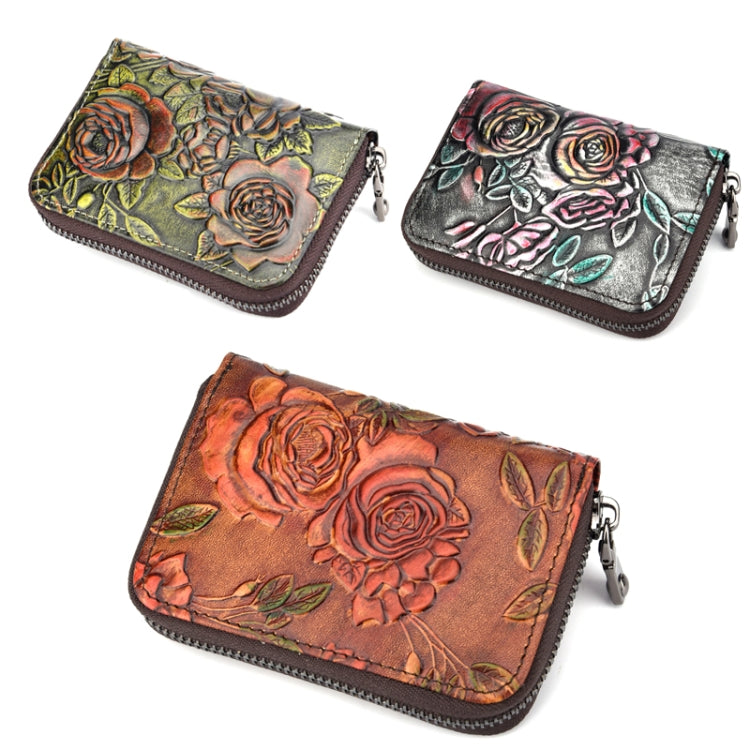 Zip Multi-card Hand-painted Organ Leather Card Holder(Silver)