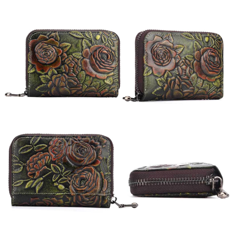 Zip Multi-card Hand-painted Organ Leather Card Holder(Silver)