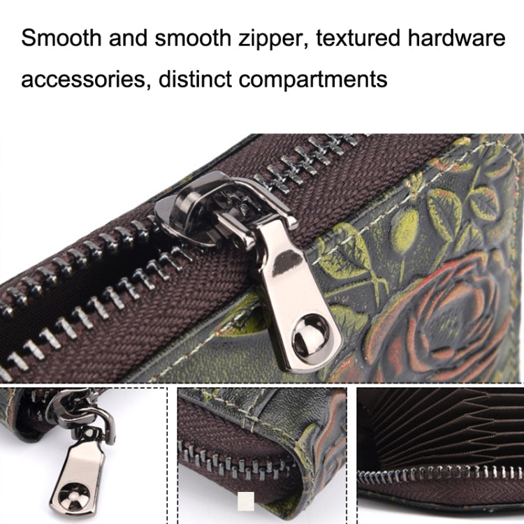 Zip Multi-card Hand-painted Organ Leather Card Holder(Silver)
