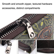 Zip Multi-card Hand-painted Organ Leather Card Holder(Silver)