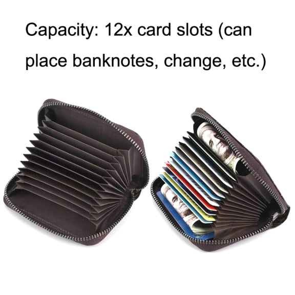 Zip Multi-card Hand-painted Organ Leather Card Holder(Silver)