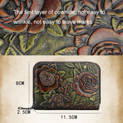 Zip Multi-card Hand-painted Organ Leather Card Holder(Silver)