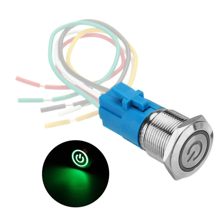 2 PCS 19mm Car Modified Metal Water-resistant Button Flat Switch With Light, Color: Self-lock Green Light
