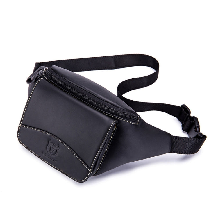 BULL CAPTAIN Cowhide Waist Bag Large Capacity Multifunctional Wallet For Men(Black)