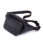 BULL CAPTAIN Cowhide Waist Bag Large Capacity Multifunctional Wallet For Men(Black)