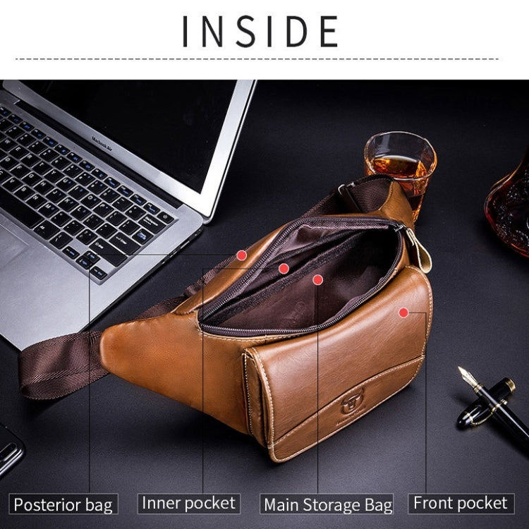 BULL CAPTAIN Cowhide Waist Bag Large Capacity Multifunctional Wallet For Men(Black)