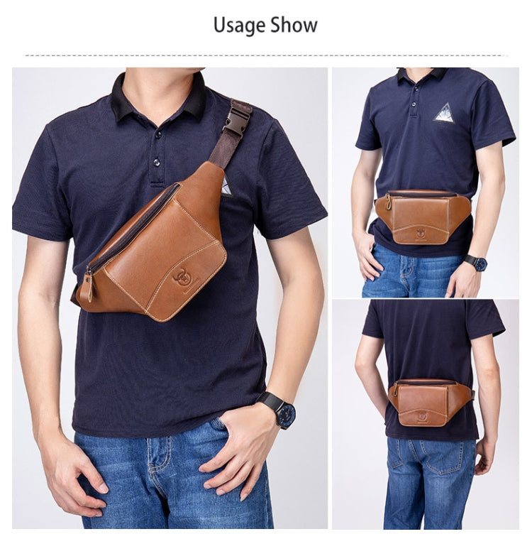 BULL CAPTAIN Cowhide Waist Bag Large Capacity Multifunctional Wallet For Men(Yellow Brown)