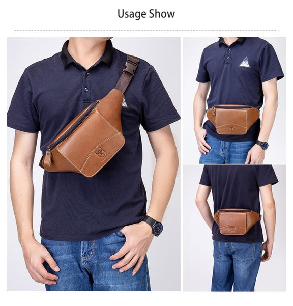 BULL CAPTAIN Cowhide Waist Bag Large Capacity Multifunctional Wallet For Men(Yellow Brown)