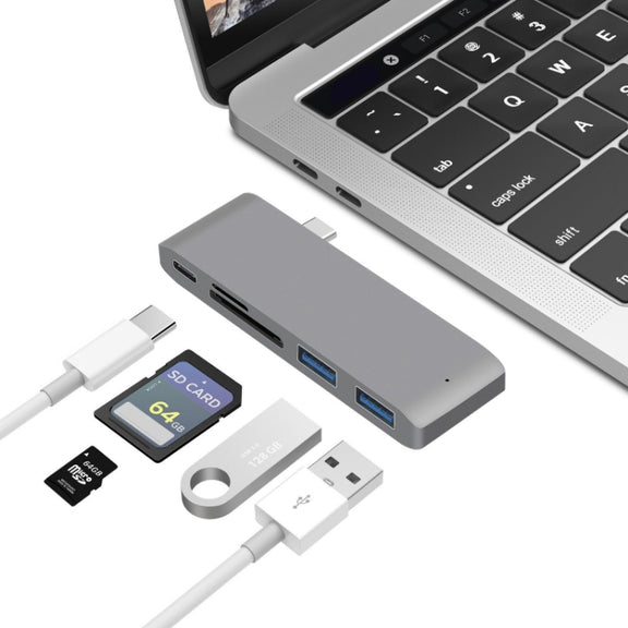 USB-C To HDMI Splitter Docking Station Card Reader, Specification： 5 in 1 Gray