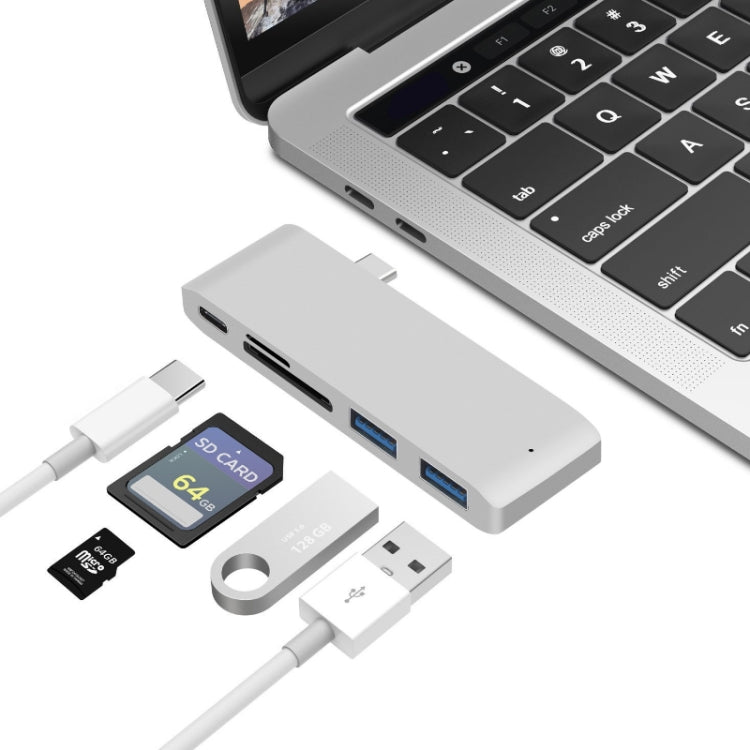USB-C To HDMI Splitter Docking Station Card Reader, Specification： 5 in 1 Silver