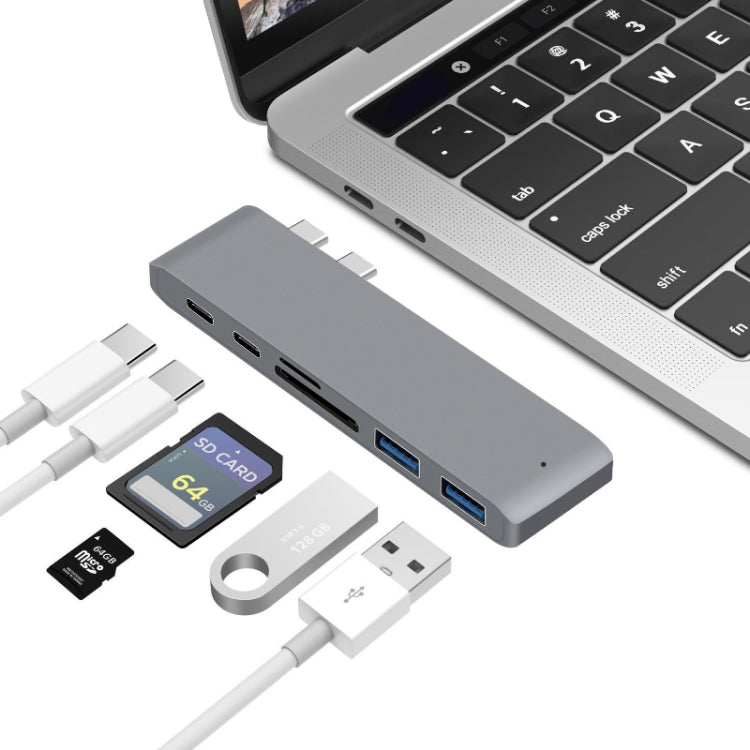 USB-C To HDMI Splitter Docking Station Card Reader, Specification： 6 in 1 Gray