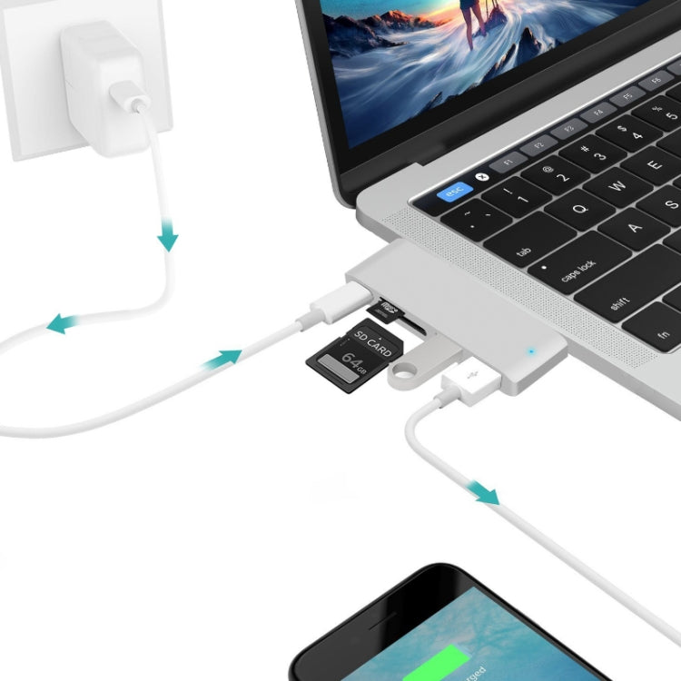 USB-C To HDMI Splitter Docking Station Card Reader, Specification： 6 in 1 Gray