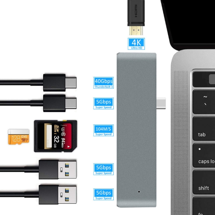 TYPE-C To 4K HDMI HUB Docking Station TF/SD Card Reader For MacBook Pro(Grey)
