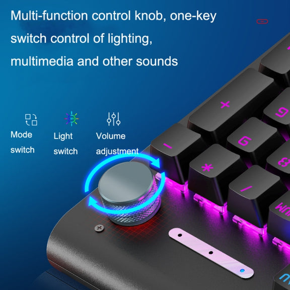 LANGTU K1000 104 Keys Luminous Wired Keyboard, Cable Length: 1.5m(Black Black Shaft Ice Blue Light)