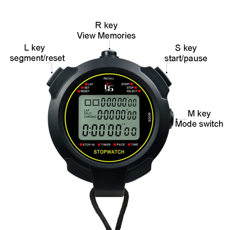 YS Stopwatch Timer Training Fitness Competition Stopwatch, Style: YS-710 10 Memories(Black)