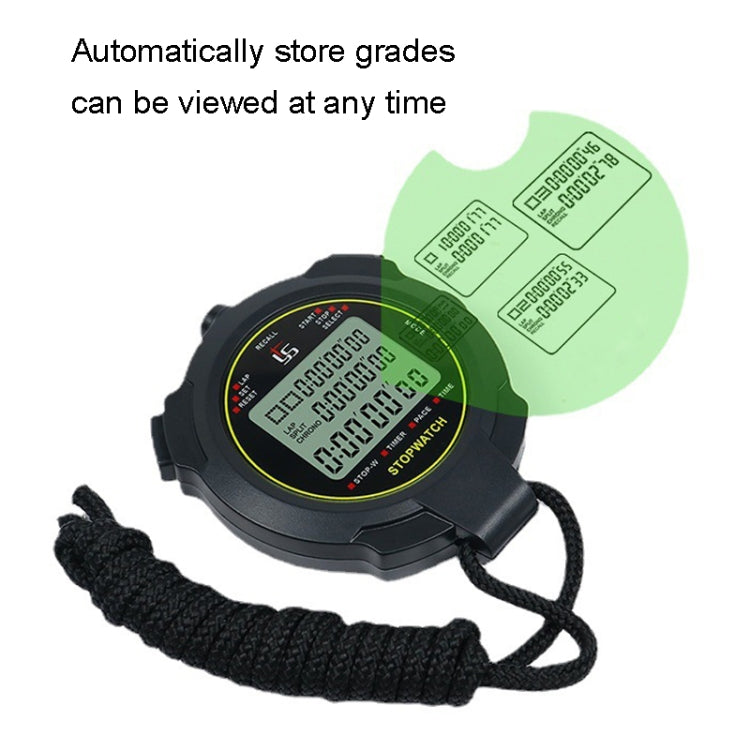 YS Stopwatch Timer Training Fitness Competition Stopwatch, Style: YS-710 10 Memories(Black)