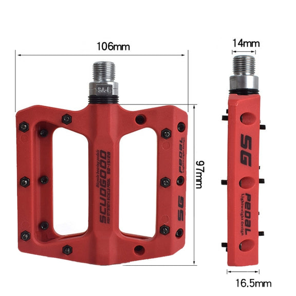 FMFXTR Mountain Bicycle Pedal Nylon Fiber Bearing Non-Slip Pedal(SG-12B Red)