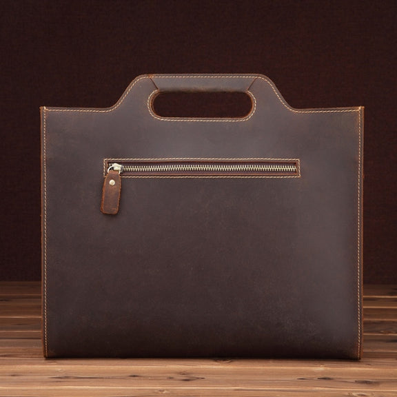 Genuine Leather Vintage Shoulder Bag Crossbody Portable Business Briefcase(Dark Coffee)