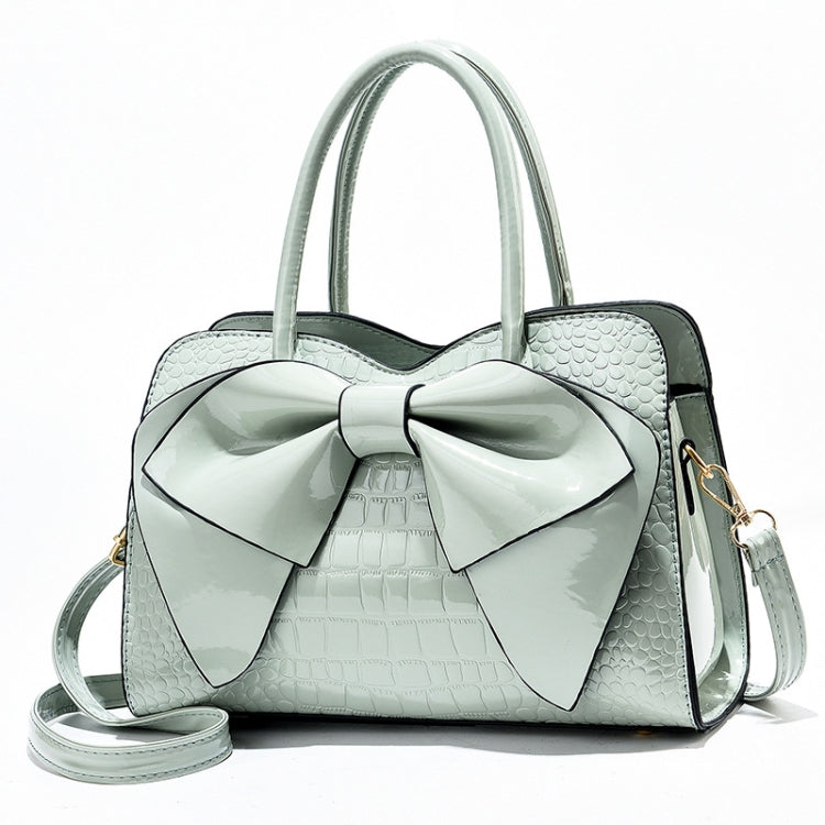 8111 Bow Bright Leather Ladies Handbag(Light Green)
