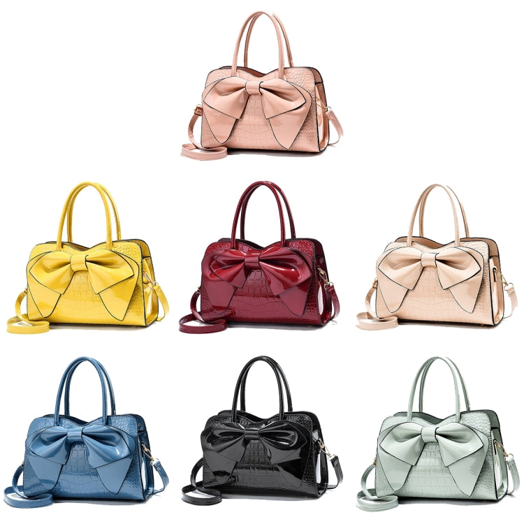 8111 Bow Bright Leather Ladies Handbag(Light Green)
