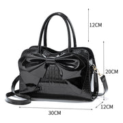 8111 Bow Bright Leather Ladies Handbag(Light Green)