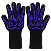1 Pair High Temperature Resistant Silicone BBQ Gloves  Anti-Scalding Gloves(Big Flame Blue)