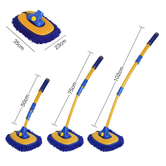 Retractable Curved Rod Soft Fur Car Wash Mop(Yellow Blue)
