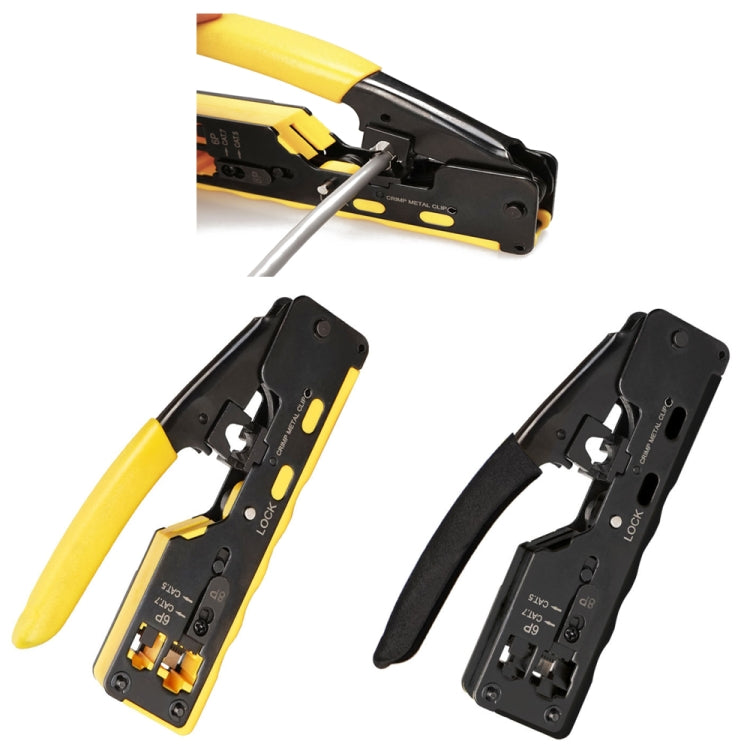 6P8P Seven-type Through-hole Crystal Head  Wire Stripping Tool Network Cable Pliers(Yellow)